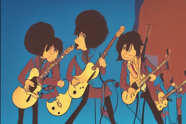 Image similar to mice playing in a rock band dressed as the beatles, beautiful, dreamlike, wholesome, ghibli and disney animation, sharp, intricated, art by ken anderson and mel shaw, 7 0 s, dramatic lighting, brown palette,