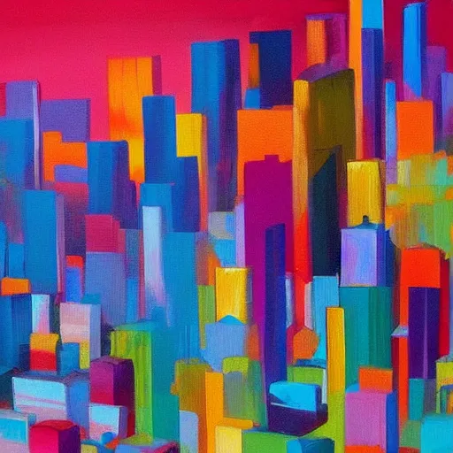 Prompt: abstract colorful painting of a city by Jason Anderson, amazing art, high quality