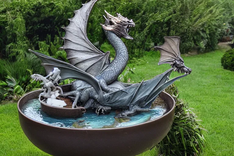 Image similar to cinematography baby dragon in a bird fountain by Emmanuel Lubezki