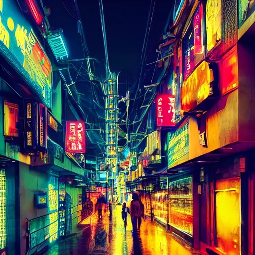 Prompt: futuristic asia night street with neons by giorgio vasari, renaissance art, the animatrix, atmospheric, cinematic composition, 8 k