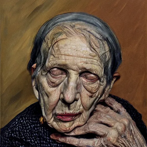 Image similar to high quality high detail painting by lucian freud, hd, portrait of a dead grandmother, photorealistic lighting