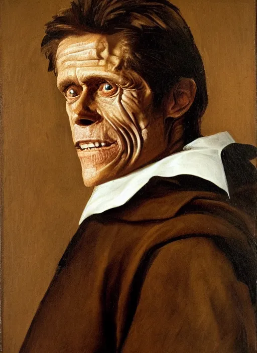 Prompt: portrait painting of willem dafoe with stubble, renaissance oil painting, studious chiaroscuro