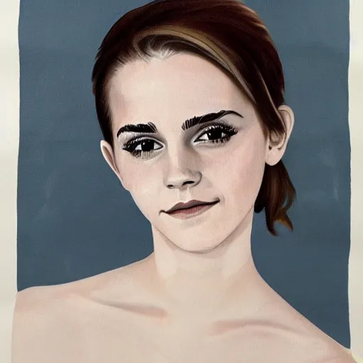 Image similar to A beautiful painting of Emma Watson with a faint pink tint in her cheeks. Her eyes are looking towards the left, and she wears a small possibly amused smile. by Raphael