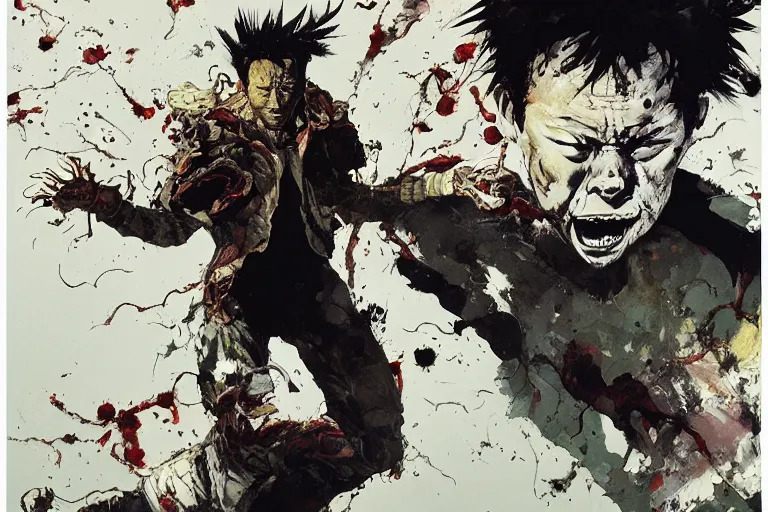 Prompt: full page illustration, tetsuo mutates at the staduim, by Katsuhiro Otomo, Phil hale, Ashley wood, Ilya repin, frank frazetta, 8k, hd, high resolution print