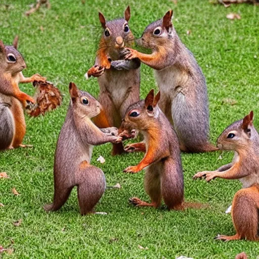 Image similar to army of squirrels fighting against child