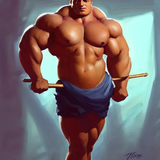 Image similar to greg manchess portrait of hibiscus - man as roided thick muscular weightlifter zarya from overwatch fantasy medium shot, asymmetrical, profile picture, organic painting, sunny day, matte painting, bold shapes, hard edges, street art, trending on artstation, by huang guangjian and gil elvgren and sachin teng