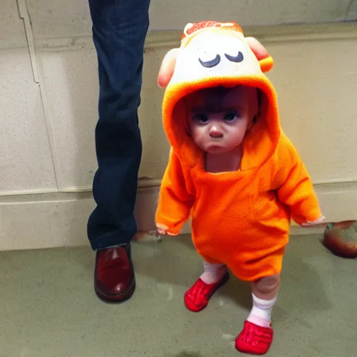 Image similar to cute baby chick dressed as an inmate, tom chambers style