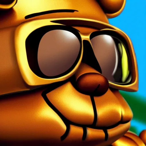 Image similar to a very detailed, 4 k, painting of freddy fazbear wearing shades and a gold chain