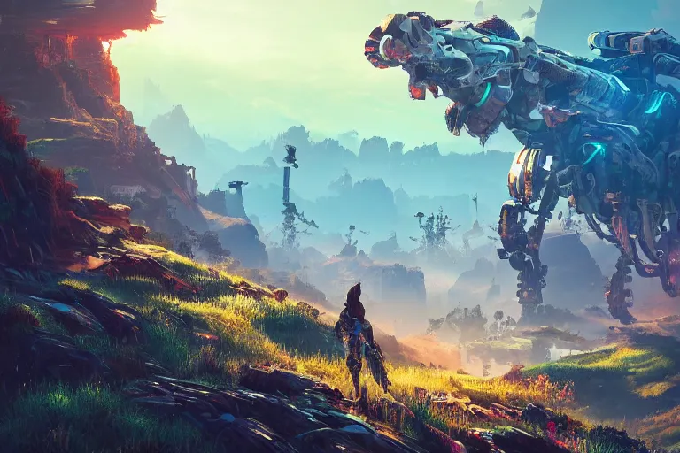 Image similar to tideripper machine mecanical creature robot of horizon forbidden west horizon zero dawn radiating a glowing aura global illumination ray tracing hdr fanart arstation by ian pesty and alena aenami artworks in 4 k