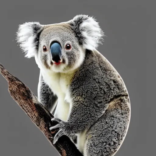 Image similar to award winning nature photograph of a koala with a parrot's beak. weird, extreme detail, hyperrealistic photo, smooth, trending on artstation