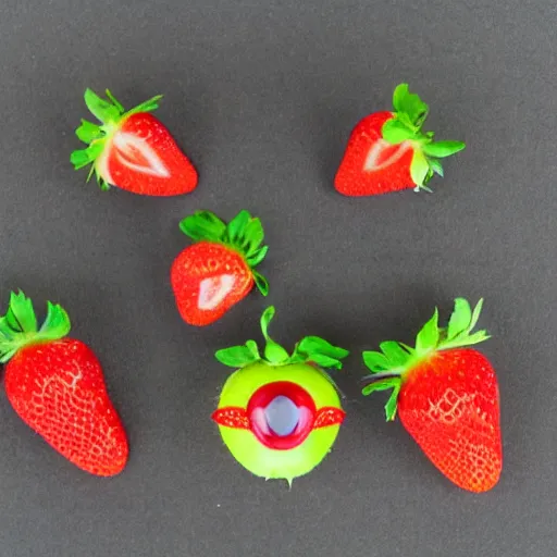 Image similar to strawberry creature with multiple eyes