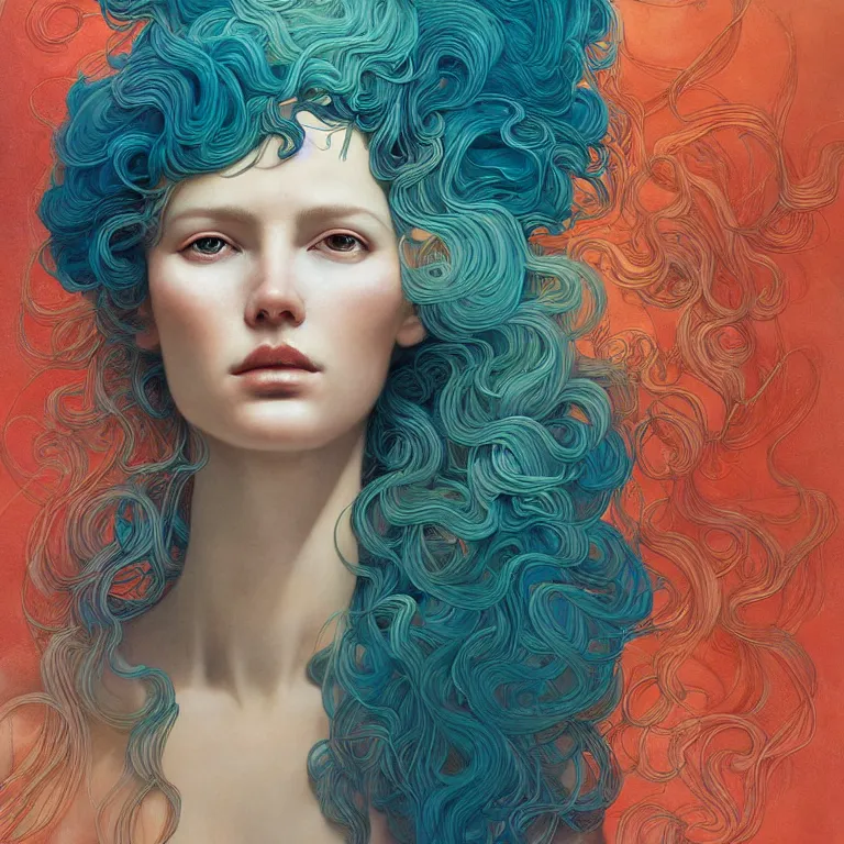 Image similar to woman with coral reef hair portrait soft light painted by james jean and moebius and erik jones, inspired by mary jane ansell, smooth face feature, intricate oil painting, high detail 3 d render, sharp high detail