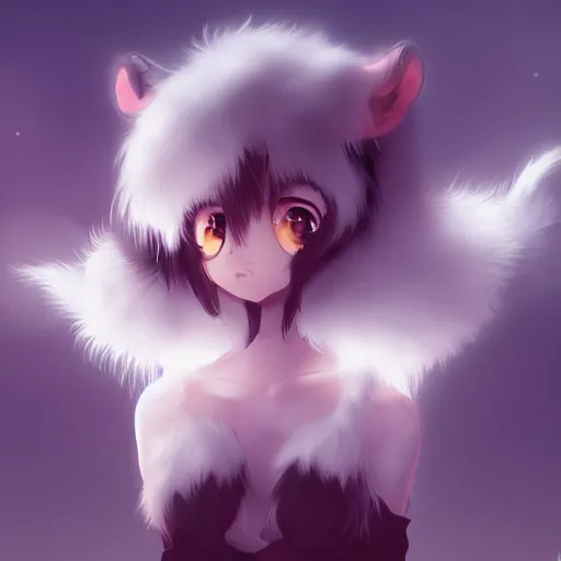 Image similar to cute furry girl with four arms, big fluffy ears, white fur and dark skin, dramatic lighting, cinematic, artstation, anime style