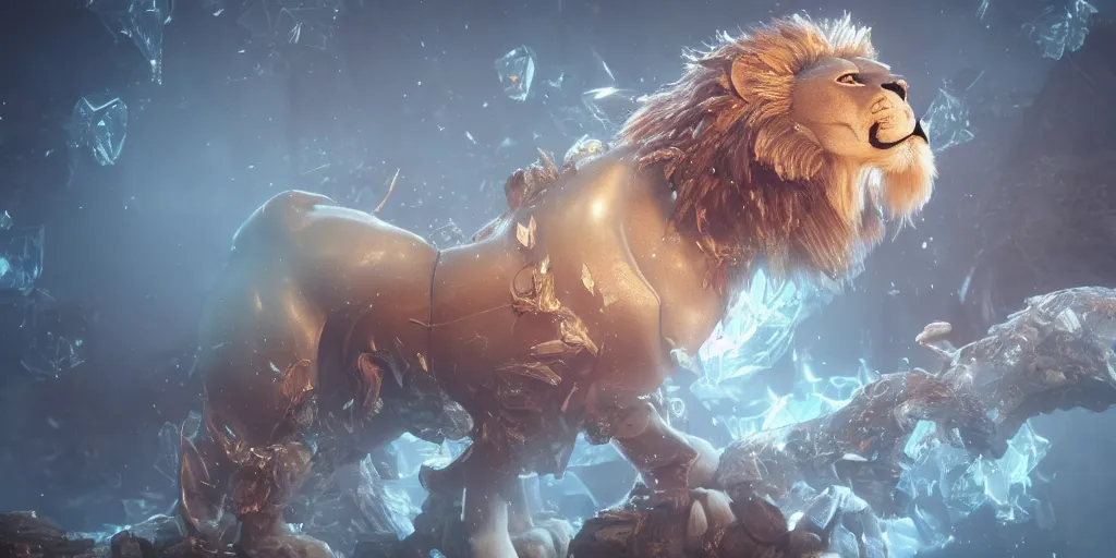 Prompt: a beautifull intricate cute 3 d lion made of fractal, unreal engine, wide shot, by octane render by, ellen jewett