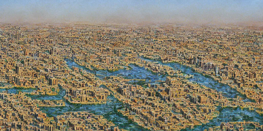 Image similar to very very very beautiful oil painting of Baghdad in the 1990s, 4k detailed, very very well detailed image, 8k