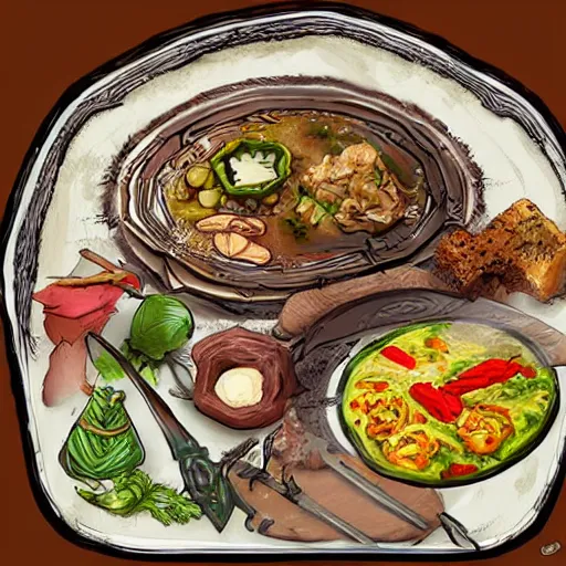 Image similar to a plate of unusual elven cuisine, rpg item, fantasy concept art