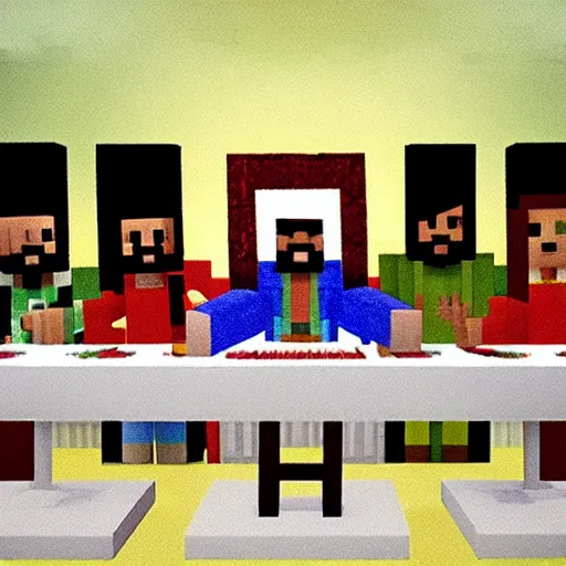 Image similar to the last supper, minecraft