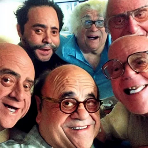 Prompt: Danny DeVito with the gang ❤️