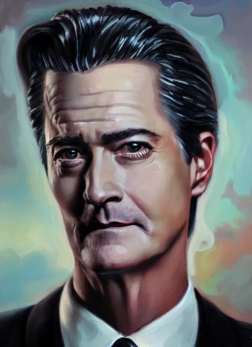 Image similar to portrait of kyle maclachlan as dale cooper by dan quintana