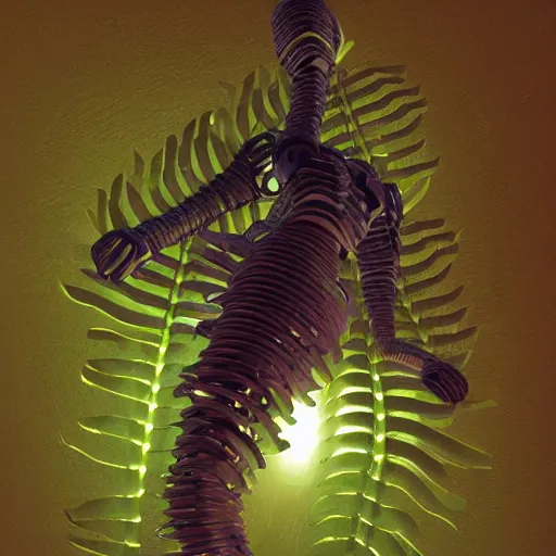 Prompt: a sentient android made of wood, by beeple and thomas kinkade, trending on artstation A seahorse made out of ferns and fractal shapes, by beeple and vincent whe