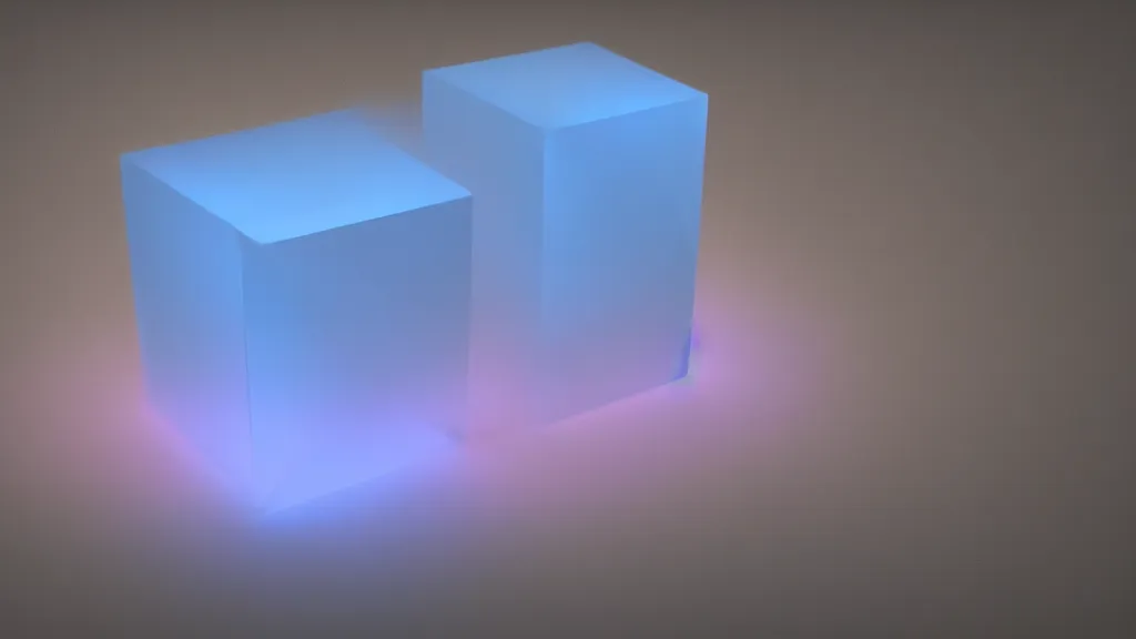 Prompt: a vapor cube, 8 k, rim lighting, lumen global illumination, opaque, glowing