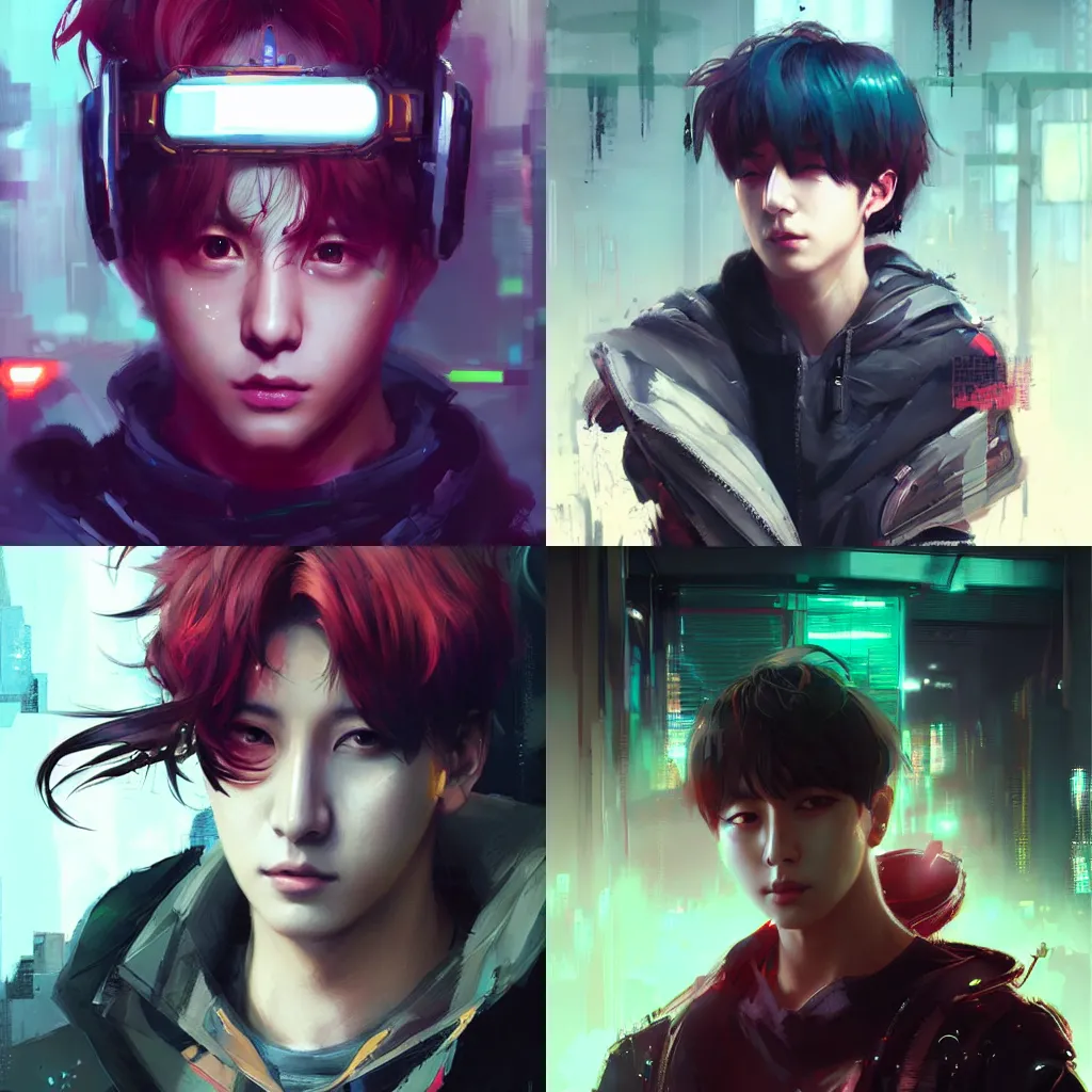 Prompt: BTS Jungkook cyberpunk art by WLOP, Greg Rutkowski, Ross Tran