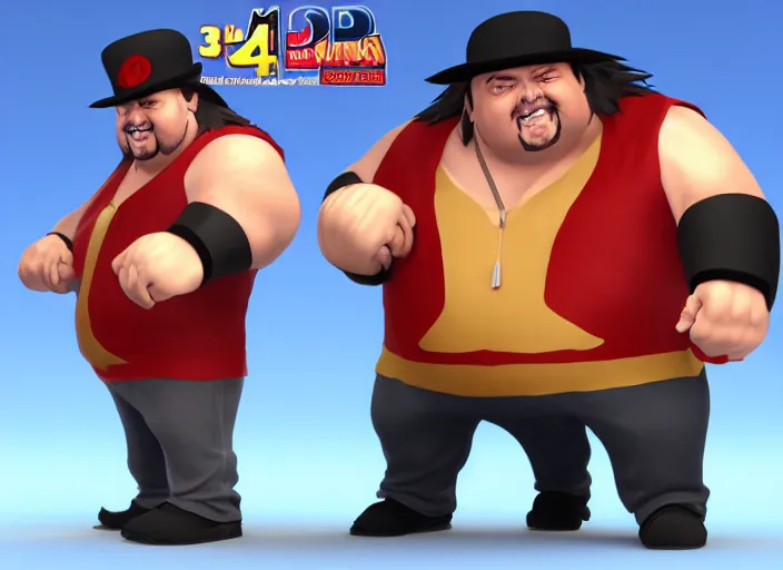 Image similar to 3 d model of chumlee character in fighting game, stylized 3 d graphics, hdr, ultra graphics, ray tracing, 4 k image