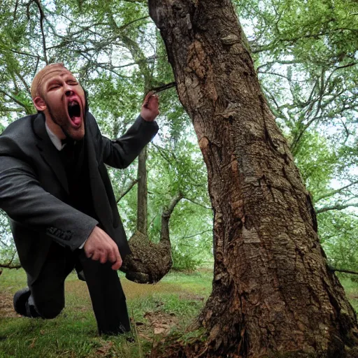 Prompt: boss ross screaming at a tree