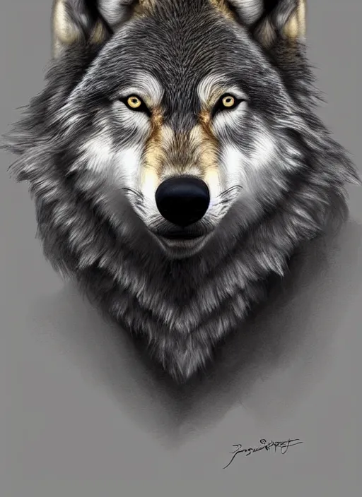 Prompt: gray wolf portrait, by james gurney, brad kunkle, charlie bowater, highly detailed digital art, artstation