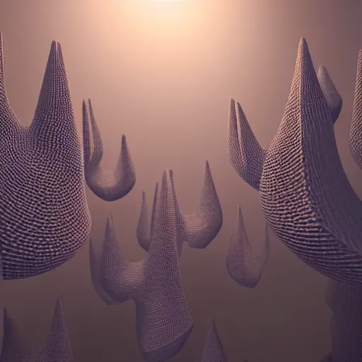 Image similar to a photograph of a 3 d render of 3 d cellular automaton. highly detailed octane render and vray with natural light and organic colours, volumetric lighting, raytracing, mist, smoke, rays of light, mystical and mysterious.