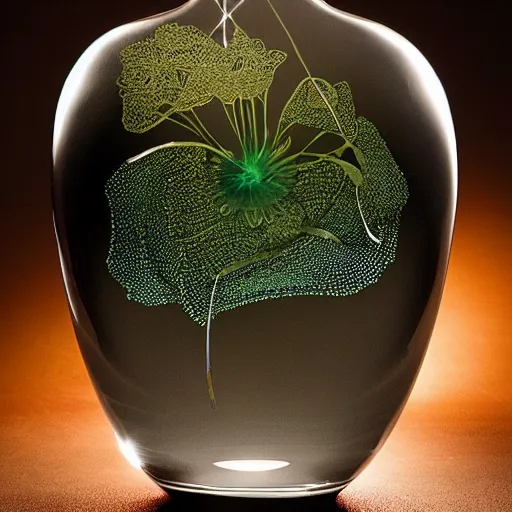 Prompt: a beautiful vase created using nanotechnology, design by hr geiger