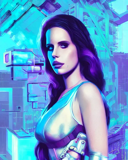 Image similar to portrait of lana del rey as a cyberpunk cyborg. sci - fi intricate abstract. intricate artwork, tear drops, roses, by tooth wu, wlop, beeple, dan mumford. concept art, octane render, trending on artstation, greg rutkowski, asymmetrical, cinematic arthouse, key art, hyper realism, iridescent accents