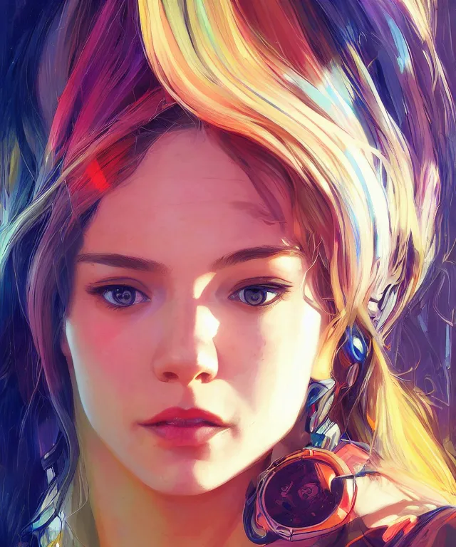 Image similar to half - circuits hacker girl with cute - fine - face, pretty face, multicolored hair, realistic shaded perfect face, fine details by realistic shaded lighting poster by ilya kuvshinov katsuhiro otomo, magali villeneuve, artgerm, jeremy lipkin and michael garmash and rob rey