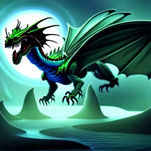 Image similar to an alien dragon, digital art, illustration, fantasy art, matte painting