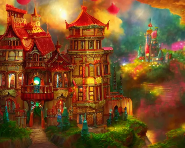 Image similar to scene castle made out of candy, detailed artwork 風 景, luminescent background 背 景, candy scenery artwork 厚 塗 り fourth dimension, artstation! pixiv!!