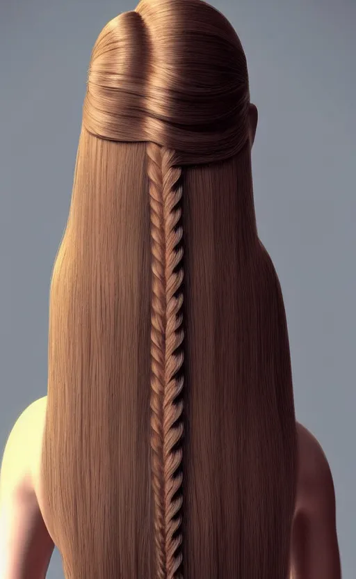 Prompt: beautiful long hairstyle, pinterest hair picture, back of the hair, photograph, 3d render, highly realistic, concept art, highly detailed, full frame, no cut off of hair