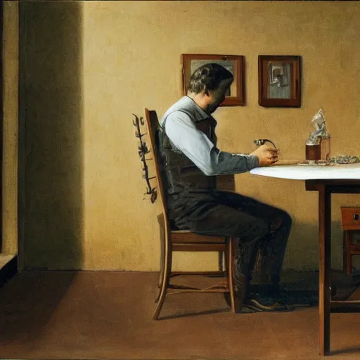 Prompt: man sitting at table, normal rockwell