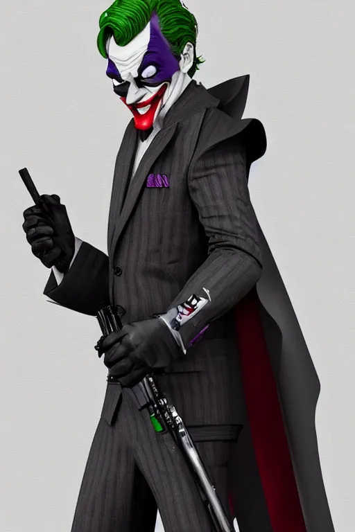 Image similar to Joker wearing dart vader's suit, full character, artstation, highly detailed, highly realistic