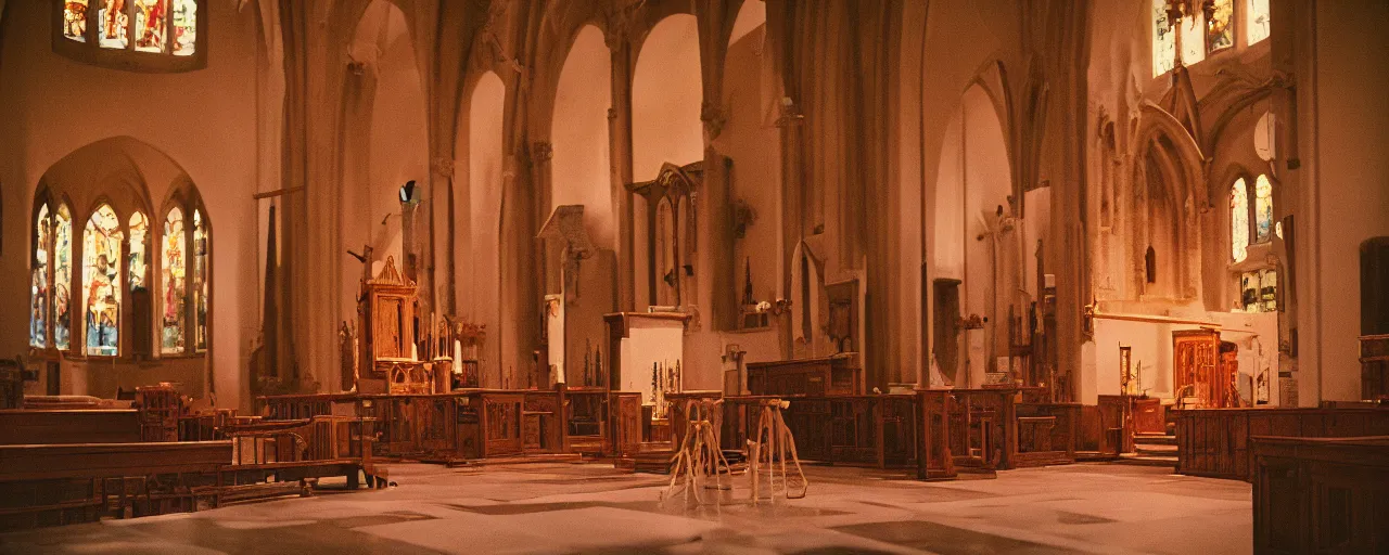 Image similar to interior of a church with an altar of spaghetti, canon 5 0 mm, cinematic lighting, photography, retro, film, kodachrome, closeup