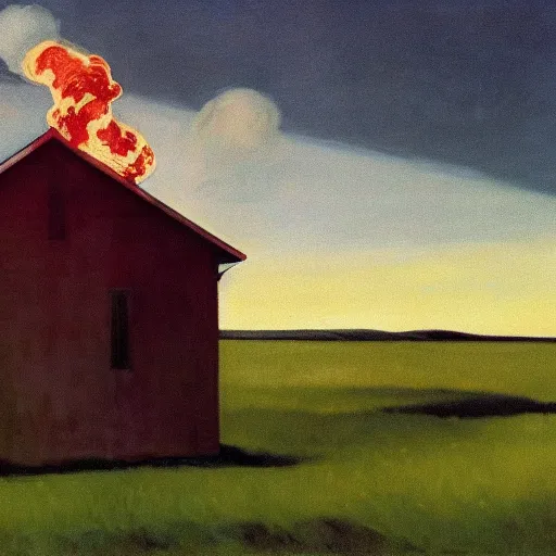 Image similar to burning barn, edward hopper, sad, lonely, emo rap cover, mixtape