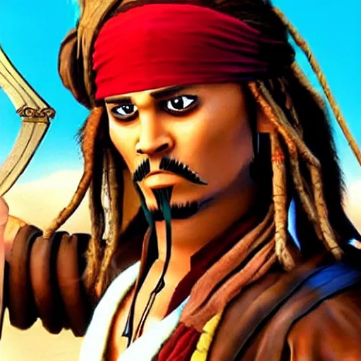 Image similar to Jack Sparrow as Guybrush Threepwood from Monkey Island, retro, 90\'s game