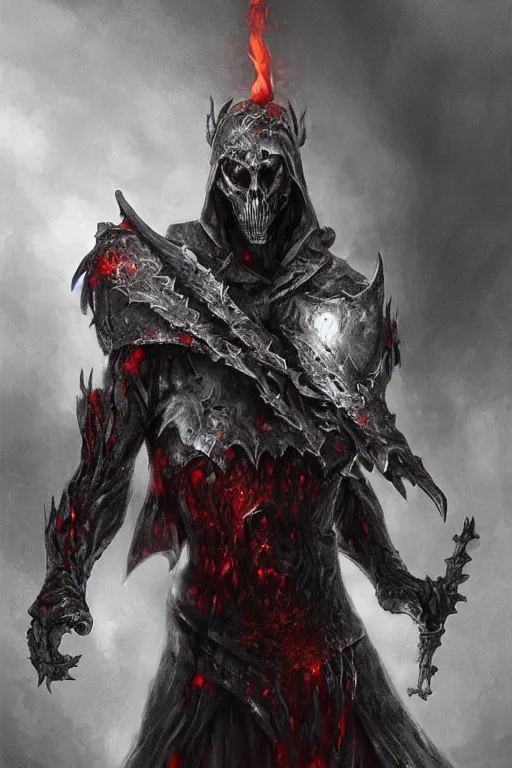 Prompt: undead flame knight with blade arms, digital art, trending on artstation, professional illustration by seb mckinnon, david romero, artgerm, ultra detailed, fantasy, unsettling, creepy, horror