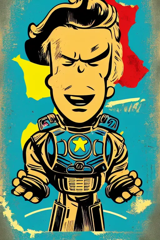 Image similar to fallout 7 6 retro futurist illustration art by butcher billy, sticker, colorful, illustration, highly detailed, simple, smooth and clean vector curves, no jagged lines, vector art, smooth andy warhol style