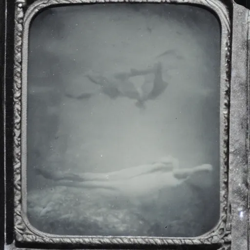 Prompt: tintype photo, swimming deep underwater, blob