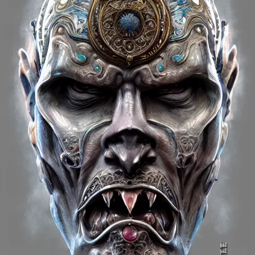 Image similar to an Artstation 3d render of Very very very very highly detailed beautiful mystic face of a phantom warrior with galaxy, tattoos by Anton Pieck, intricate, extremely detailed, digital painting, artstation, concept art, smooth, sharp focus, illustration, intimidating lighting, incredible art,