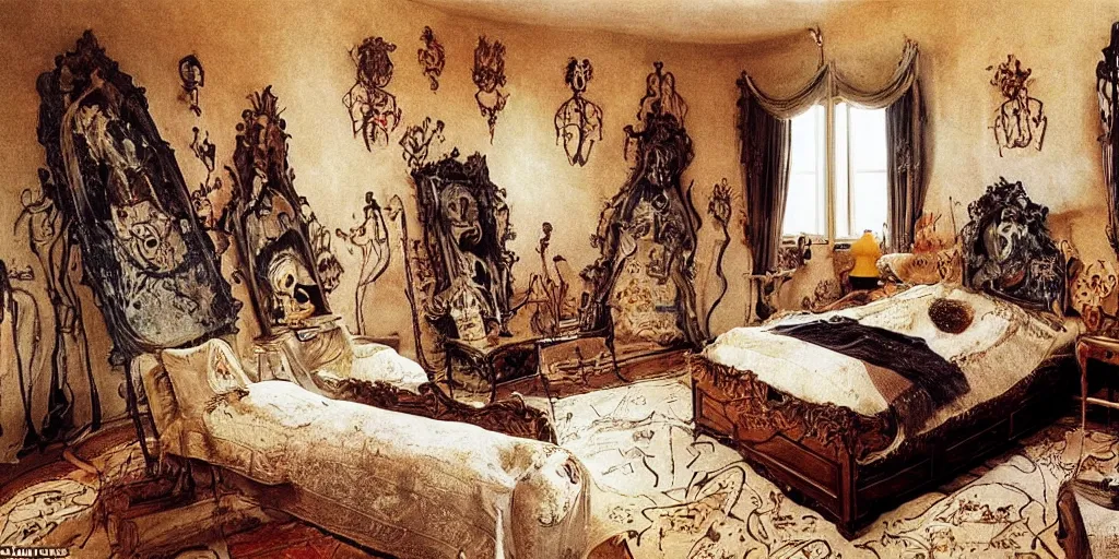 Image similar to a cozy bedroom decorated by Salvador Dali, detailed, high resolution, wow!, intricate