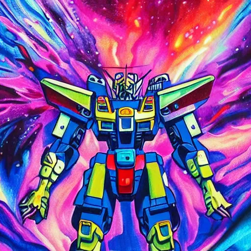 Image similar to An extremely Gundam psychedelic experience, colorful, surreal, mecha, LSD, face, jet turbine, tarot, detailed, intricate, elegant, highly detailed, super detailed, insane detailed, digital painting, concept art, smooth, sharp focus, illustration, art by josan gonzales, Krenz Cushar, Marco Plouffe, dan mumford, Artem Demura and alphonse mucha