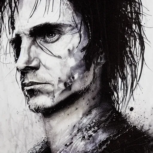 Image similar to stunning portrait of gaunt christian bale a ( the cure fan ) as dream from sandman, dim stars as eyes, by jeremy mann, by cedric peyravernay, by by russ mills, by richard avedon and ben templesmith, dramatic lightning, sadness, dark eye sockets, in the shadows, punk rock, gothic, high detailed, 8 k