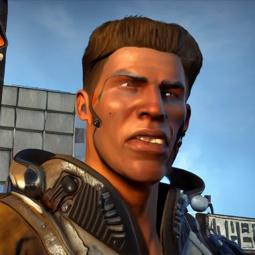 Image similar to jerma985 in fallout, close-up, tight shot, portrait, unreal engine, in game screenshot, high definition, detailed