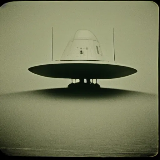 Image similar to leaked image of a ufo, grainy, 1 9 6 8, expired film